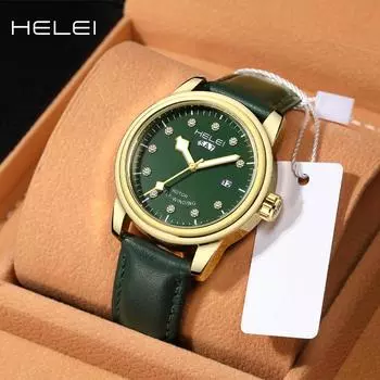 Кварцевые часы мужские водонепроницаемые светящиеся часы с двойным календарем студенческие спортивные кварцевые часы для отдыха зелёный/золотой