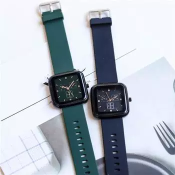 Кварцевые часы с большим квадратным экраном, высокая точность, легко читаемый силиконовый ремешок, повседневные спортивные механические наручные часы для студентов чёрный