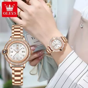 Кварцевые часы с бриллиантовой инкрустацией, маленькие роскошные женские наручные часы с календарем ярко-розовый/белый