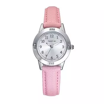 Кварцевые часы с круглым циферблатом, арабскими цифрами, аналоговые, водонепроницаемые для повседневного ношения, для леди и студентов, милые часы, женские (Розово-серебристый) розовый