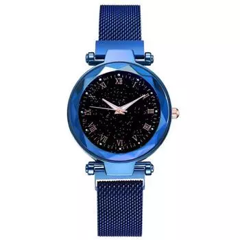 Кварцевые часы с сеткой и магнитной пряжкой Женские часы Модные женские часы синий