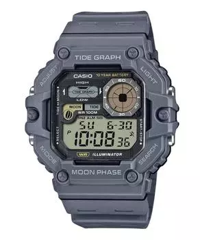 Кварцевые мужские часы Casio со стандартным цифровым графиком и фазой Луны и смоляным ремешком WS-1700H-8AV 100M серый