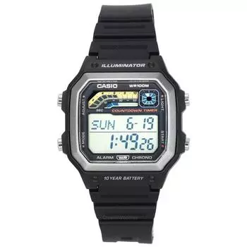 Кварцевые мужские часы Casio Standard Digital с черным полимерным ремешком WS-1600H-1A 100M чёрный