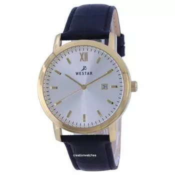 Кварцевые мужские часы Westar с серебряным циферблатом и кожаным ремешком 50244 GPN 102 серебряный