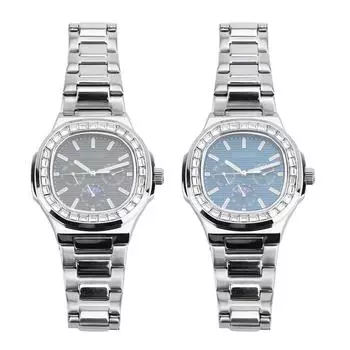 Кварцевые светящиеся мужские часы-хронограф из нержавеющей стали, водонепроницаемые, модные, циркониевые, аналоговые, кварцевые Blue Dial