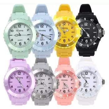 Кварцевые водонепроницаемые женские часы, новые часы, разноцветные, для пары, спортивные, студенческие, силиконовые наручные часы, аксессуары розовый