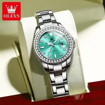 Кварцевые женские часы Роскошные календарные наручные часы с бриллиантовым ободом Водонепроницаемые женские часы из нержавеющей стали Подарочные часы Reloj Mujer розовый