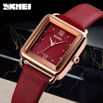 Кварцевый механизм Pointer, простые водонепроницаемые японские и корейские часы, популярные женские кварцевые часы в стиле ретро с квадратной пряжкой красный