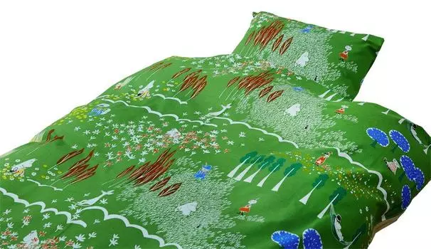Квартальный отчет Муми-пододеяльник, односпальный, здесь, зеленый, Ш150 x В210 см, чехол для одеяла, хлопок, (МУМИ-ТРОЛЛЬ) Я примерно. (Тип молнии) 100% [Сделано в Японии]