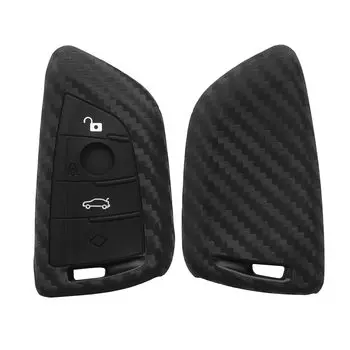kwmobile Key Cover BMW 3-Button Car Key Smart Key Compatible Key Case - Protective Case Silicone Cover Soft Silicone Carbon Design
