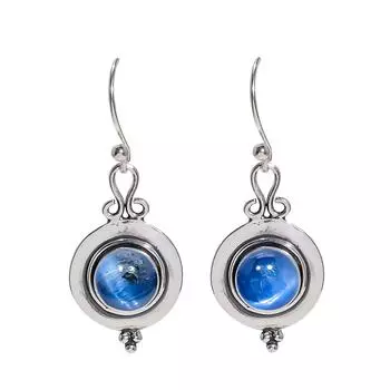Kyanite - Nepal 925 Sterling Silver Earring V3729, Blue Earring, Round Earring, Valentin s Day Gift, Gift For Her, Birthday Gift, Handmade Jewelry, Si