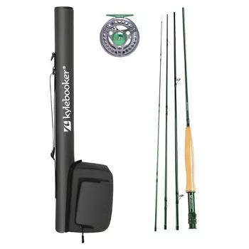 Kylebooker Комбинированный комплект для нахлыста 3/4/5/6/7/8, стартовая удочка и катушка для нахлыста FR05 с дорожным футляром 3wt 7 6 4pc Rod,3/4 Reel зелёный