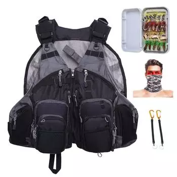 Kylebooker Fly Fishing Vest Combo Полный комплект, жилет, мушки, защитная веревка, рыболовный шарф чёрный