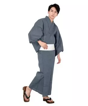 Kyoetsu Юката Черный и Комплект Размера Тонкая Полоска x Индиго Квадрат Мужской Комплект, Темно-синий, Стильный, C, 4 предмета (M, C-21. (Оби на липучке, Белый))