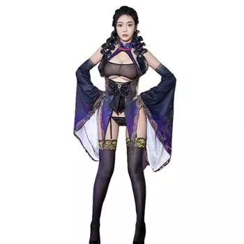 Kyonshi Косплей Сексуальное Женское Белье Маленький Дьявол Один Синий Топы 2 Рукава Чулки Подвязки [SENMHS] Костюм, Стиль, Стиль, Зомби, Ужасы, Вечеринка,