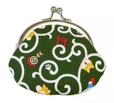 Kyosuke Made in Japan Coin Case Shiba Inu Cotton Arabesque Pouch x Dimensions Coin Purse Wallet Engiya Green 8.5 9.5cm 2.6