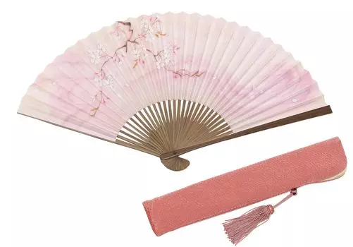 Киотская вишня, караки, гвоздика, ручная работа, сумка для веера Киото, подарочная коробка включена [Хасэгава], веер, узор, розовый, резьба, двухсторонний узор, ремесленники, розовый