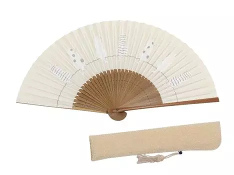 Kyoto Fan Cat Back View Kyoto Craftsman Handmade Fan with Tassels Fan Bag Included Paper Box [Hasegawa] белый