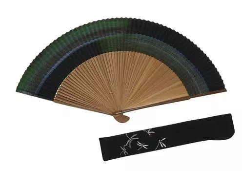 Kyoto haze 60 handmade by Kyoto dragonfly fan bag paulownia presentation box [Hasegawa] fan, pattern, black, ribs, craftsmen, embroidery, included,