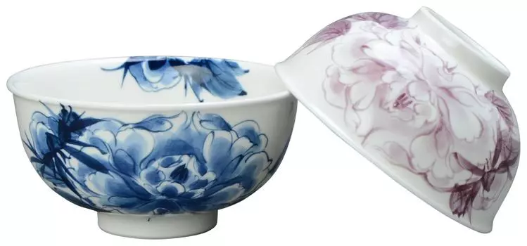 Kyoto Kiyomizu bean set rice dyed flower peony KTA548 ware, ware, kiln, bowl,