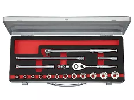 Набор торцевых ключей Kyoto Machinery Tools двенадцатигранный TB318WA (КТК) 9,5кв.м. [18-частный] серебряный