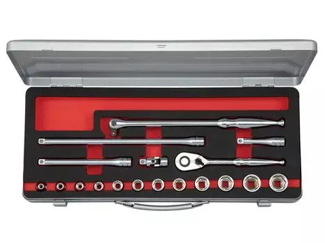 Набор торцевых ключей Kyoto Machinery Tools шестигранный TB318A (КТК) 9,5кв.м. [18-частный] серебряный