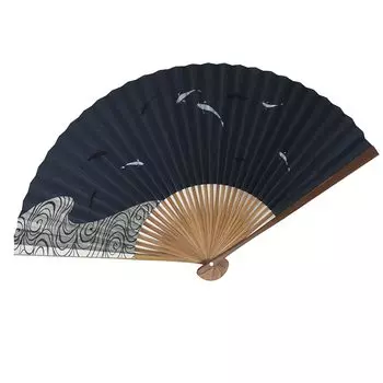 Kyoto made in pearl navy blue Fan, fan, Japan, karaki, ground, sweetfish, тёмно-синий