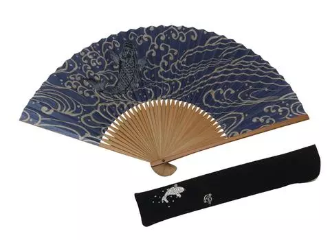 Kyoto Usu Karaki Kyoto Craftsman Handmade Fan Bag Presentation Box [Hasegawa] Fan, Carp, Sekishu, Fan, в комплекте, синий
