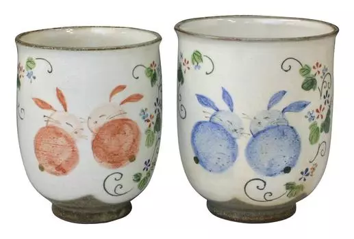 Kyoto ware Kiyomizu ware Kaho kiln teacup set teacup flower rabbit ukh806