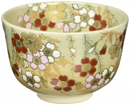 Kyoto ware Kiyomizu ware Nyozan kiln Matcha bowl wooden Willow and cherry blossoms TJY457 (in box)