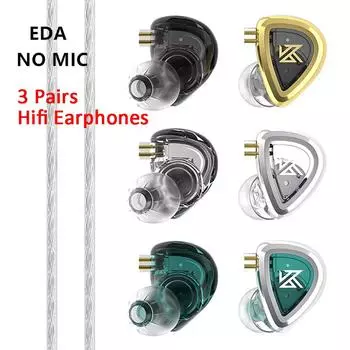 KZ EDA 3 пары проводных наушников-вкладышей, спортивные наушники-вкладыши, Hi-Fi Bass Music, металлические наушники-вкладыши, игровая гарнитура с шумоподавлением. No Mic