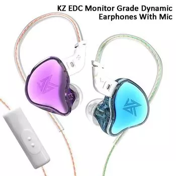 KZ EDC Внутриканальные проводные наушники 3,5 мм с микрофоном, мониторные наушники Hi-Fi с шумоподавлением, игровая спортивная гарнитура. No Mic чёрный