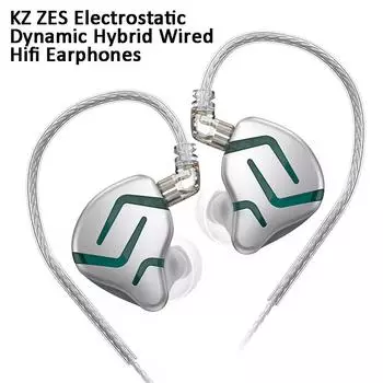 KZ Электростатические гибридные проводные наушники ZES 3,5 мм. Музыкальные наушники-вкладыши Hi-Fi. Металлические внутриканальные спортивные игровые гарнитуры. Наушники с шумоподавлением. No Mic