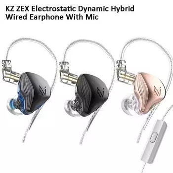 KZ Проводные наушники-вкладыши ZEX с гибридной электростатической технологией Hi-Fi, бас-вкладыши, игровая спортивная гарнитура с шумоподавлением и микрофоном, отсоединяемый кабель. No Mic чёрный