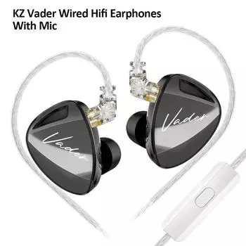 KZ Vader суперлинейные динамические Hi-Fi наушники с микрофоном, стерео басовые наушники с 4 переключателями настройки звука, проводные наушники-вкладыши с шумоподавлением, спортивные гарнитуры. No Mic чёрный