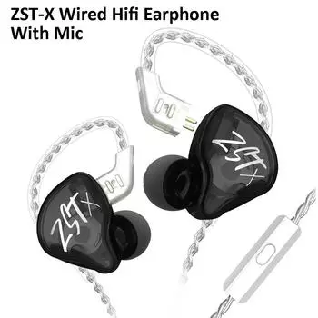 KZ ZST-X Стильные цветные проводные стереонаушники с шумоподавлением HD-вызовы Музыкальные наушники с микрофоном Аудиоразъем 3,5 мм для Android Ios. фиолетовый