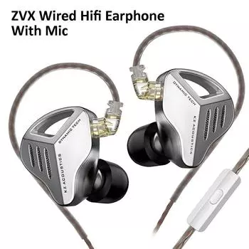 KZ ZVX 3,5 мм Проводные басовые наушники Hi-Fi с динамическим драйвером и микрофоном в ухе Стереонаушники уровня монитора Наушники с шумоподавлением Спортивные наушники. чёрный