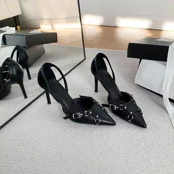 L120 new model not tired feet retro sexy thin heel large size black pointed fashion high heels single shoes 32