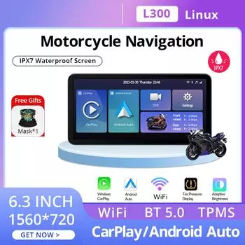 L300 Мотоцикл CarPlay GPS 6.3 дюйма беспроводной Android Auto Airplay экран портативный монитор для мотоцикла дополнительный DVR TPMS
