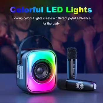 L7 BT Поющий динамик для детей и взрослых Караоке-машина с 2 беспроводными микрофонами и светодиодной подсветкой Портативный розовый