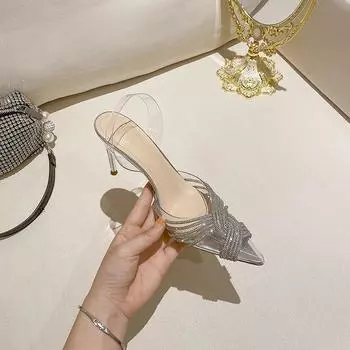 L-112 Huizhou women s shoes summer pointed versatile not tired feet sandals rhinestone transparent stilettos 34