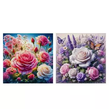 #L 2 шт. Полная вышивка хлопчатобумажной нитью 14CT Принт Цветы Вышивка крестом 40x40/45x4