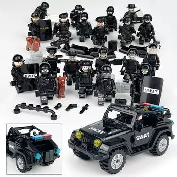 L-3 Black Jeep, маленький строительный блок в виде гранул, набор оружия, кукла SWAT, детская игрушка-строительный блок