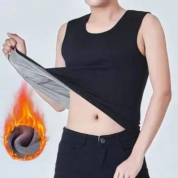 L-3XL мужские теплые бархатные рубашки без рукавов модная зимне-осенняя одежда винтажные ветрозащитные тонкие однотонные жилеты без рукавов для мужчин L чёрный