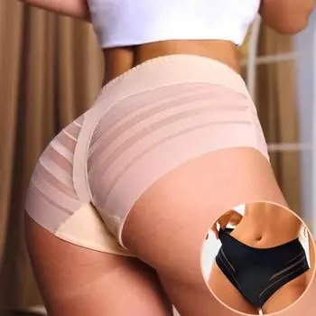 L-3XL женские прозрачные сетчатые полосатые моделирующие трусики, дышащие эластичные трусы из ледяного шелка со средней талией, трусы L белый