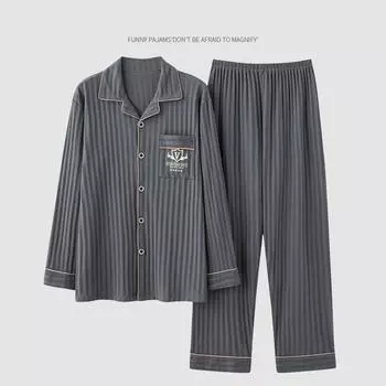 L-4XL осень зима роскошные пижамы трикотажные хлопковые мужские пижамы комплект длинные комплекты пижамы ночные рубашки пижамы большие размеры домашняя одежда L