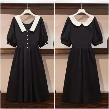 L ~ 4XL женское платье двусторонняя одежда большой размер талии женское летнее новое стильное французское двустороннее платье для полных женщин XL чёрный