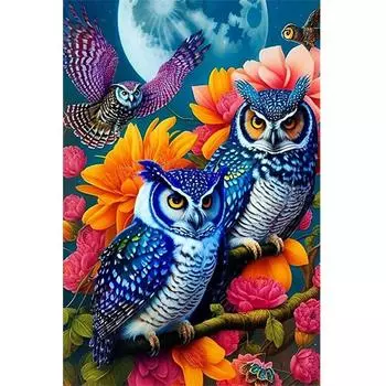 #L 5D DIY Full Square Drill Diamond Painting Owl Kit Home Decor Art 45x65cm