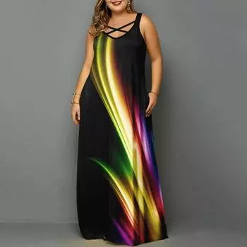 L-5XL Женское платье макси больших размеров Женские платья на бретельках с принтом Вечерняя вечеринка Коктейль