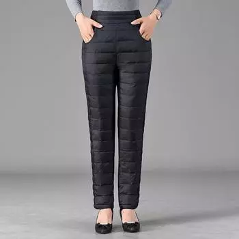 L~5XL зимние брюки для пожилых людей среднего возраста, женские верхние брюки с высокой талией, большие размеры, бархатные, облегающие, плотные, женские брюки из хлопка с пухом L чёрный